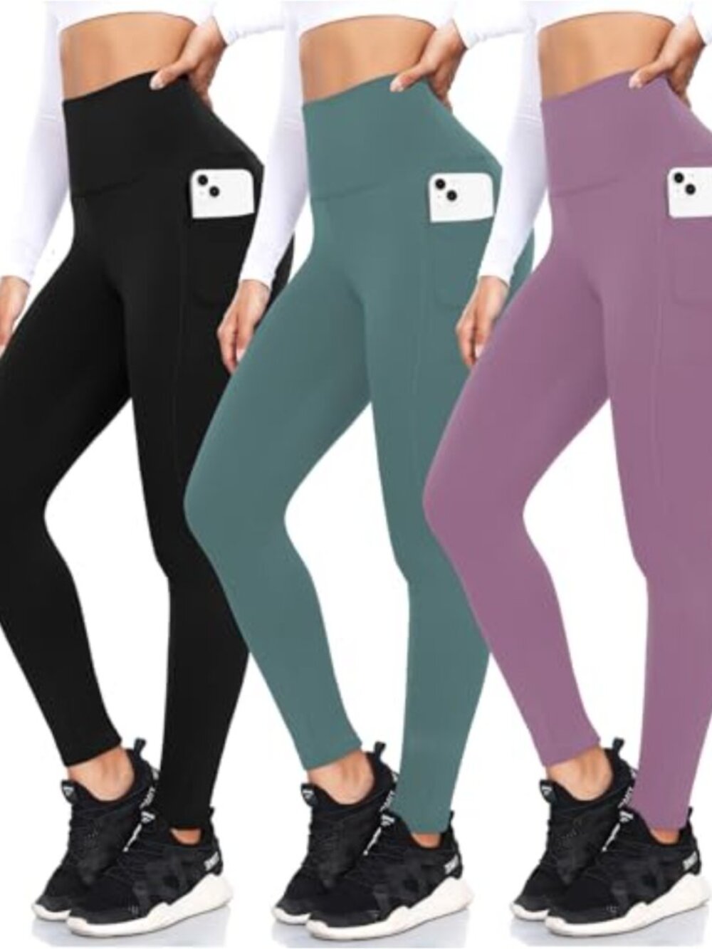 3 Pack High Waisted Leggings with Pockets Women Tummy Control Yoga Running